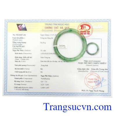 Giấy kiểm định Vòng ngọc đẹp bản tròn may mắn