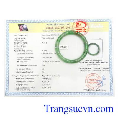 Giấy kiểm định Vòng Ngọc Phỉ Thúy Phát Lộc