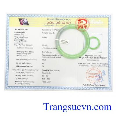 Giấy kiểm định Vòng Phỉ Thúy Thiên Nhiên Như Ý