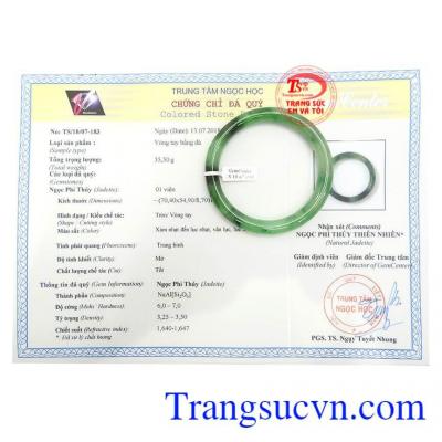 Giấy kiểm định Vòng ngọc cẩm thạch xanh