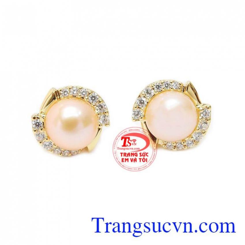 Hoa tai ngọc trai hồng thời trang