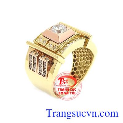 Nhẫn nam mạnh mẽ vàng 18k chế tác theo công nghệ cao, kiểu dáng mới lạ, sang trọng, đẳng cấp phái mạnh, nhẫn nam thời trang là món quà tặng tuyệt vời trong những dịp ý nghĩa
