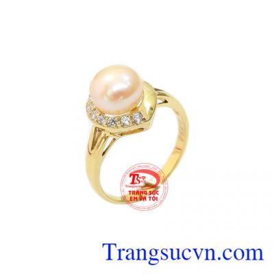 Nhẫn nữ ngọc trai hồng vàng 14k