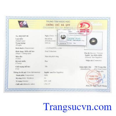 Giấy kiểm định Viên Sapphire Sao May Mắn