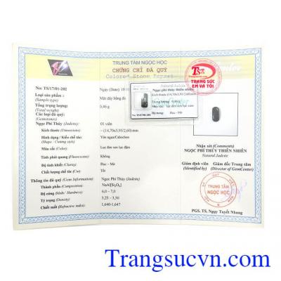 Giấy kiểm định Viên Phỉ Thúy Yên Ngựa Tài Lộc