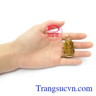 Phật Bản Mệnh Tuổi Mão Bọc Vàng đá mắt hổ thiên nhiên, Mặt Phật Văn Thù Bồ Tát