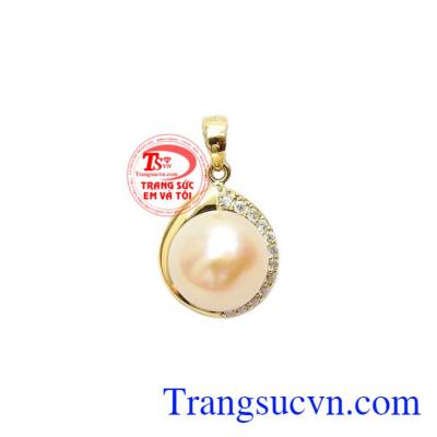 Mặt dây ngọc trai hồng vàng 14k