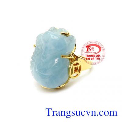 Nhẫn Nữ Hồ Ly Quyền Lực đá Aquamarine thiên nhiên cao cấp