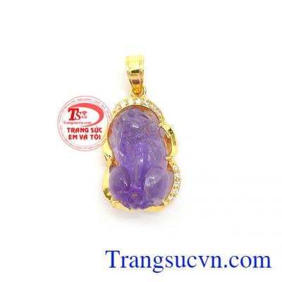 Mặt Dây Tỳ Hưu Thịnh Vượng thạch anh tím thiên nhiên bọc vàng 10k bền đẹp, tinh xảo