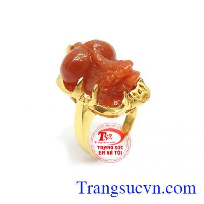 Nhẫn Nữ Tỳ Hưu Thịnh Vượng vàng 14k gắn tỳ hưu cẩm thạch bền đẹp, sang trọng