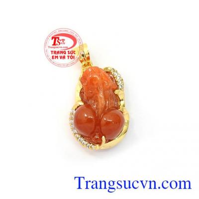 Mặt Tỳ Hưu Vàng Bình An 14k chạm khắc tinh xảo, đeo phong thủy tài lộc