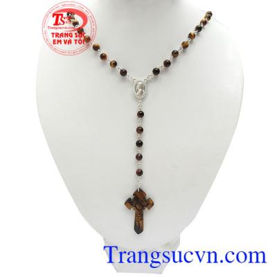 Chuỗi cổ tràng hạt mắt hổ thiên nhiên kết hợp bạc cao cấp