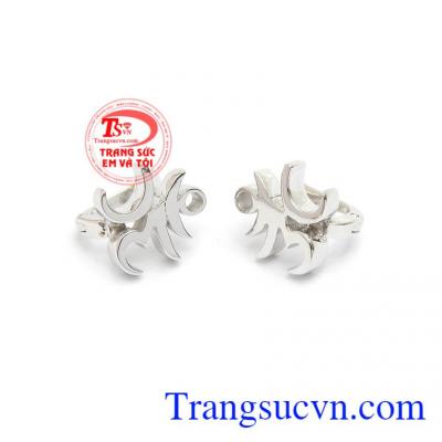 Hoa Tai Vàng Chữ OM Bình An vàng trắng 10k, chế tác theo công nghệ cao, kiểu dáng mới lạ, độc đáo và thời trang