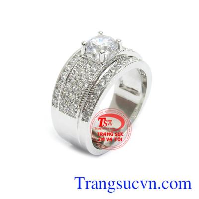 Nhẫn Nam Vàng Trắng Mạnh Mẽ 14k đính đá tinh xảo, chế tác công nghệ cao mạng lại sự sang trọng, đẳng cấp và tinh tế trong từng chi tiết sản phẩm