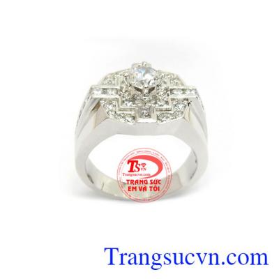 Nhẫn Nam Vàng Trắng Cá Tính đính đá độc đáo mang lại kiểu dáng mới lạ, khác biệt cho phái mạnh