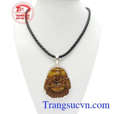 Bộ Dây Bạc Di Lặc Bình An kết hợp giữa mặt dây mắt hổ và dây da bọc bạc bền đẹp, sang trọng