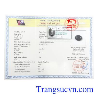 Giấy kiểm định Viên Sapphire Ép Vỉ May Mắn
