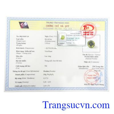 Giấy kiểm định Viên Peridot Thiên Nhiên Tài Lộc