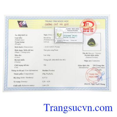 Giấy kiểm định Peridot Thiên Nhiên Bình An