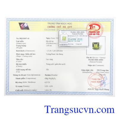 Giấy kiểm định Viên Peridot Ép Vỉ Hạnh Phúc