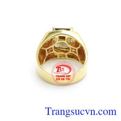 Nhẫn nam gắn đá Thạch anh khói thiên nhiên cao cấp