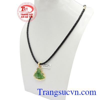 Bộ dây nam Di lặc vàng 14k, Bộ Dây Nam Di Lặc May Mắn kết hợp giữa dây da bọc vàng 14k và mặt Di lặc dây chuyền phỉ thúy bọc vàng 14k mang lại sự tinh tế, mạnh mẽ và cá tính phái mạnh