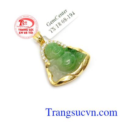 Mặt Di Lặc Phỉ Thúy An Nhiên bọc vàng 14k bền đẹp, sang trọng, phù hợp nhiều loại dây chuyền khác nhau