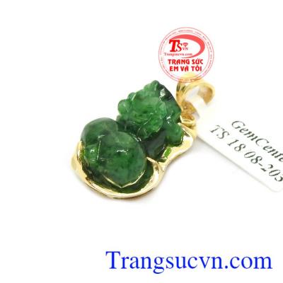 Mặt Dây Tỳ Hưu Phỉ Thúy Chiêu Tài chạm khắc tinh xảo, bọc vàng 14k bền đẹp, chất lượng