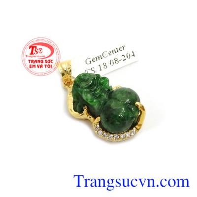 Mặt Dây Tỳ Hưu Phỉ Thúy Công Danh bọc vàng 14k sang trọng, tinh tế