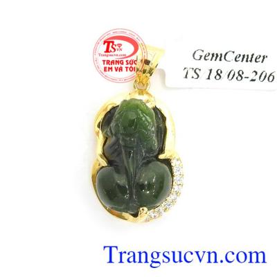 Mặt Tỳ Hưu Nephrite Ngọc Đẹp chạm khắc tinh xảo, bọc vàng 14k bền đẹp, sang trọng