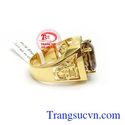 Nhẫn nam thạch anh khói thiên nhiên