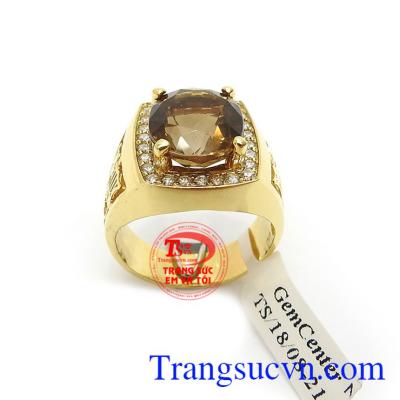 Nhẫn Nam Thạch Anh Khói Thiên Nhiên đeo đẹp, hợp thời trang phái mạnh