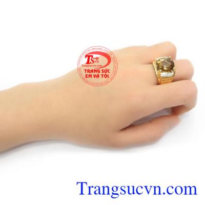 Nhẫn nam thạch anh khói thiên nhiên phong thủy may mắn