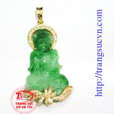 Phật bà jadeite thiên nhiên được ốp vàng 14k