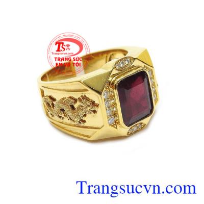 Nhẫn nam ruby được chạm khác 3D hình rồng sắc nét, đẳng cấp
