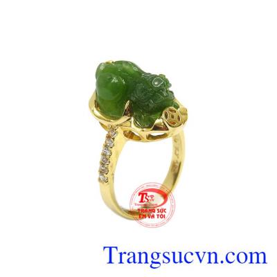 Nhẫn tỳ hưu nephrite vàng 14k