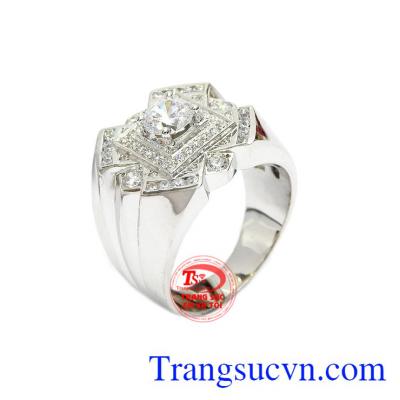 Nhẫn nam sang trọng vàng trắng 14k