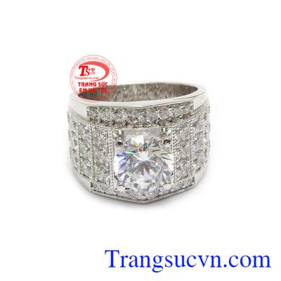 Nhẫn nam đẳng cấp vàng trắng 14k hợp thời trang, phù hợp với nhiều độ tuổi. 