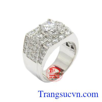 Nhẫn nam mạnh mẽ vàng trắng 14k