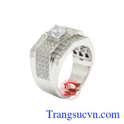 Nhẫn nam vàng trắng 14k quý ông