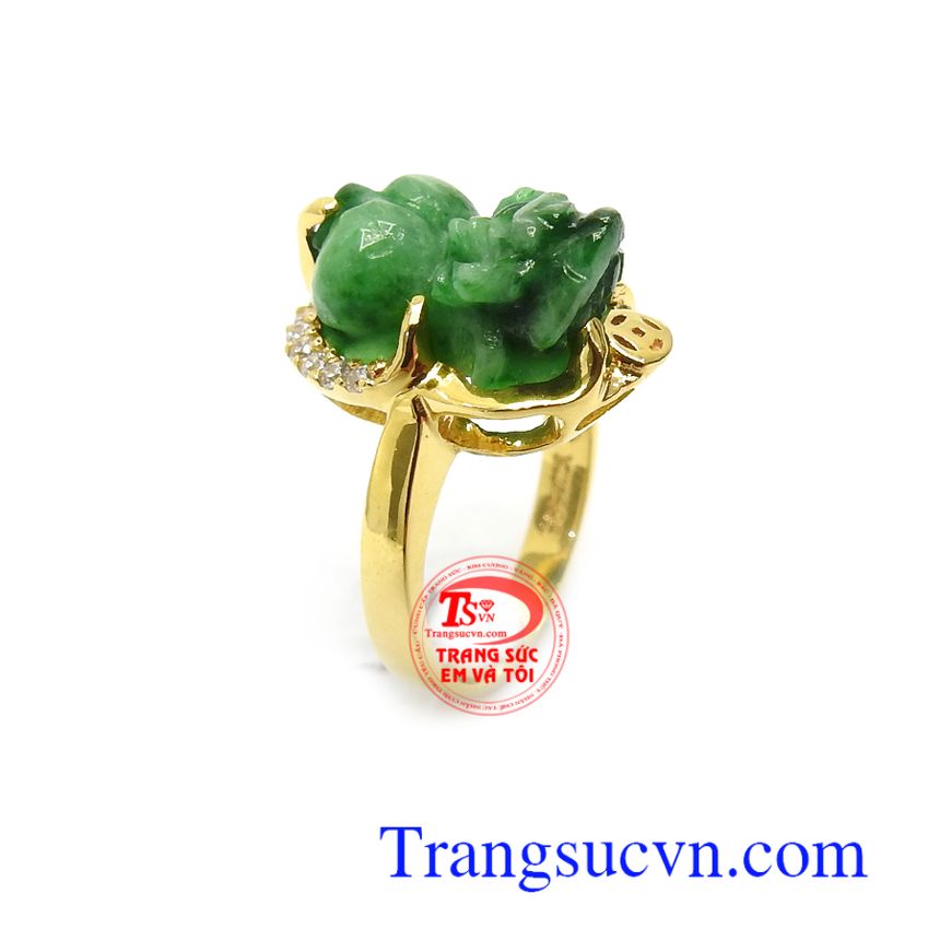 Nhẫn Nữ Tỳ Hưu Ngọc Tài Lộc vàng 14k gằn phỉ thủy thiên nhiên chạm khắc đẹp, chất lượng cao