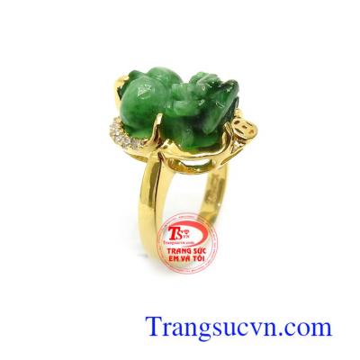 Nhẫn Nữ Tỳ Hưu Ngọc Tài Lộc vàng 14k gằn phỉ thủy thiên nhiên chạm khắc đẹp, chất lượng cao