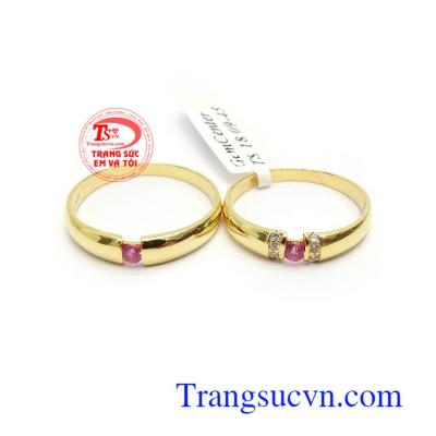 Đôi nhẫn cưới 14k ruby thiên nhiên