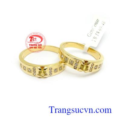 Nhẫn Cưới Gắn Đá Saphir May Mắn vàng 14k bền đẹp, chất lượng