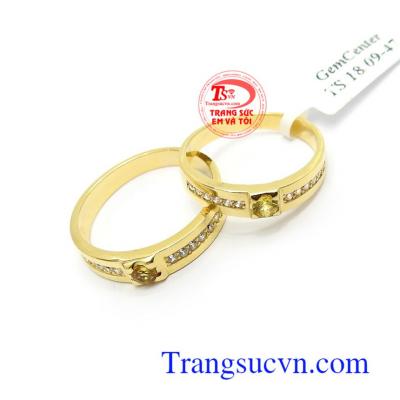 Nhẫn Cưới Gắn Saphir Lứa Đôi vàng 14k bền đẹp, chất lượng, gắn đá thiên nhiên