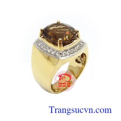 Nhẫn nam thạch anh đẳng cấp vàng 14k bền đẹp, chất lượng, kiểu dáng tinh tế, thời trang