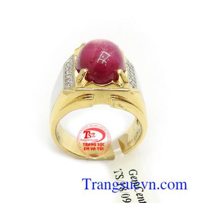 Nhẫn nam Ruby sao thịnh vượng vàng 14k bền đẹp, chất lượng, chế tác công nghệ cao