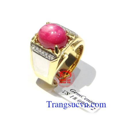 Nhẫn nam Ruby vàng 14k sang trọng, chất lượng