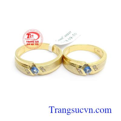 Nhẫn cưới Topaz hạnh phúc lứa đôi vàng 14k sang trọng, tinh tế