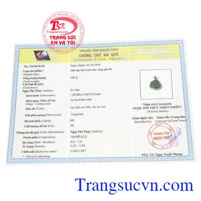 Giấy kiểm định từ trung tâm ngọc học. Mặt ngọc hồ ly khôn khéo